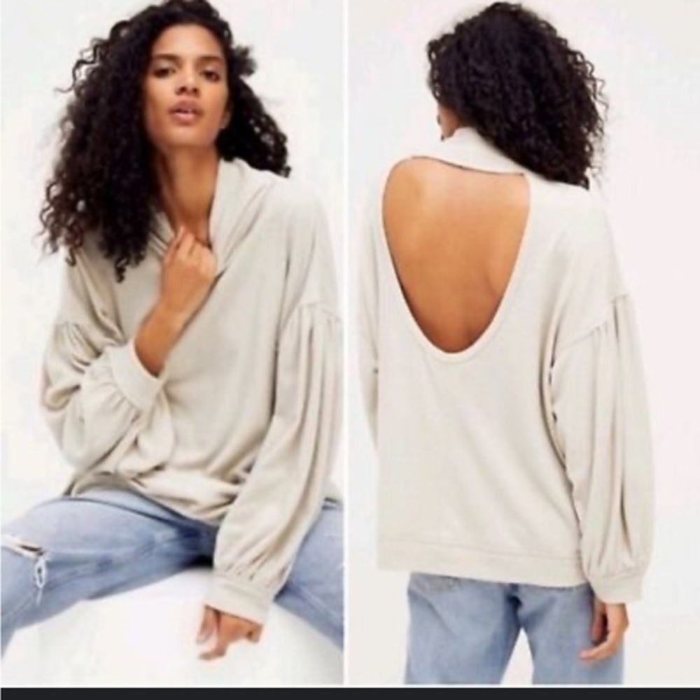 Free People Gray Cowl Neck Sweater with Relaxed Fit